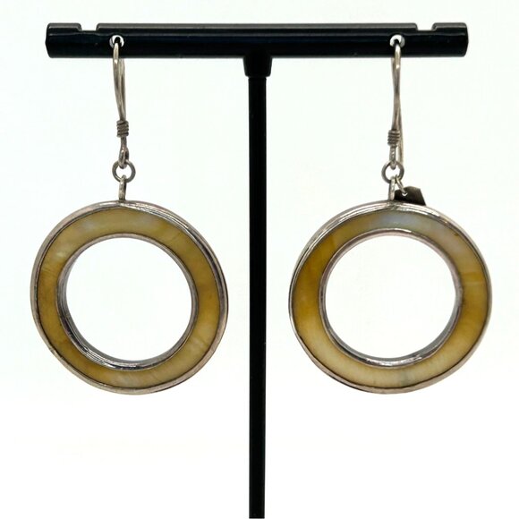 Sterling Silver Earrings Enamel Large Hoop Bohemian Style Signed LG Statement - Picture 4 of 11